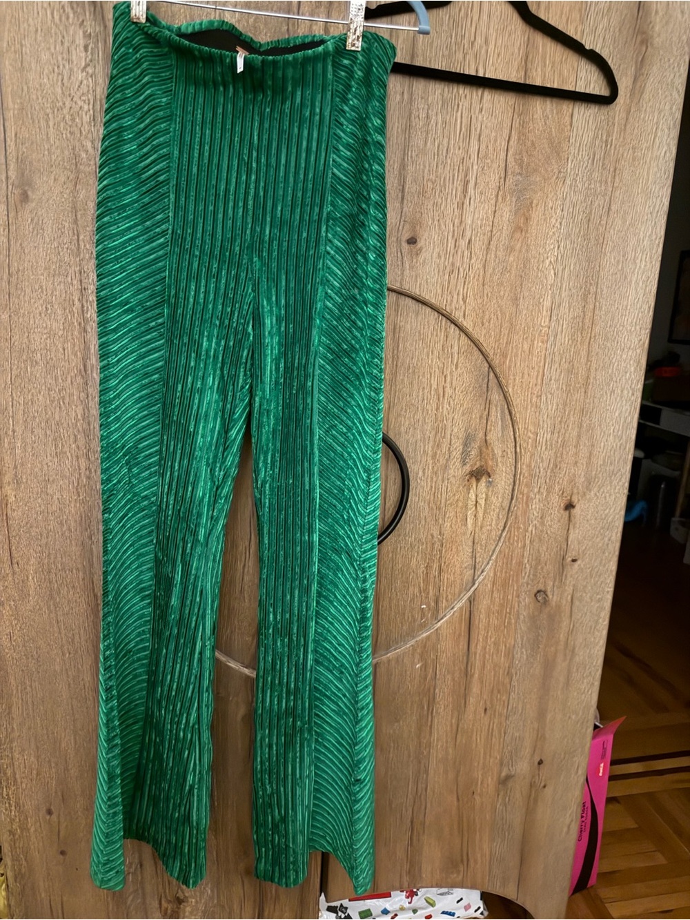 Free People Emerald Green Ribbed Velvet Wide Leg Pants